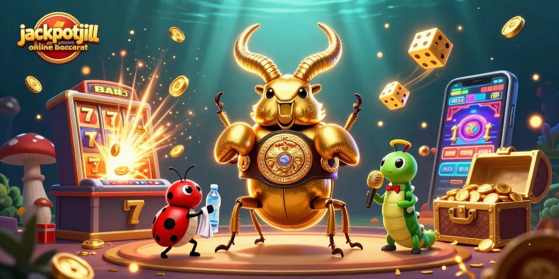 Engage in thrilling jackpotjill casino online baccarat with a vibrant 3D illustration filled with casino excitement.