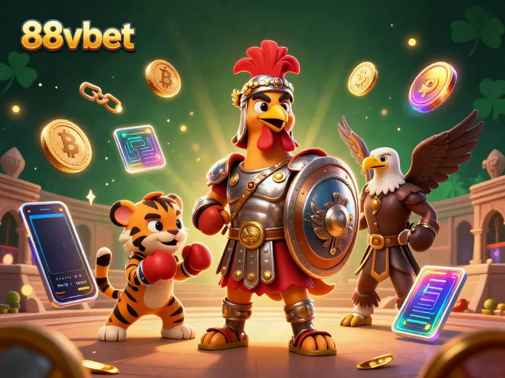 Experience thrilling gaming action at 88vbet, featuring a gladiator rooster and dynamic elements.